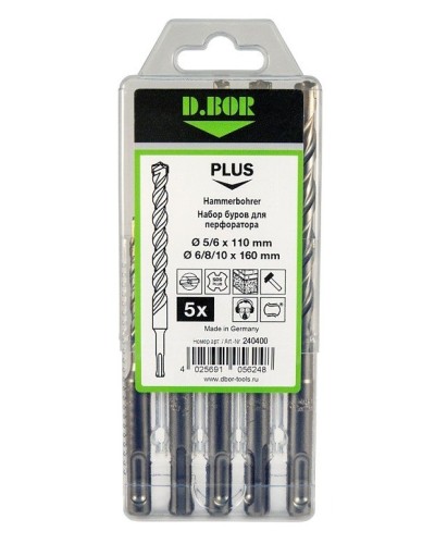 Набор буров SDS-plus V PLUS 5шт, 2-cutting (240400): Набор буров SDS-plus (5,6х110 мм; 6,8,10х160 мм) в Златоусте