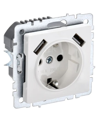 Розетка с з/к с USB A+A 2,1А РЮш10-1-БрБ белый BRITE (BR-R14-16-U21-D21-K01). Розетка с заземлением с защитными шторками, 2,1А. IEK в Златоусте