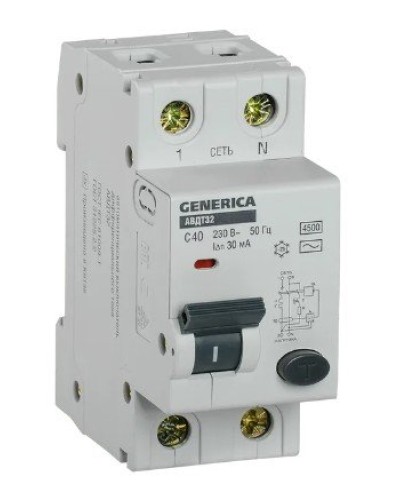 GENERICA АВДТ 32 C40 2Р 30мА (MAD25-5-040-C-30). Автоматический выключатель дифференциального тока. IEK в Златоусте