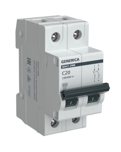 GENERICA ВА47-29М 2P C 20А 4,5кА (MVA21-2-020-C-G). Автоматический выключатель. IEK в Златоусте