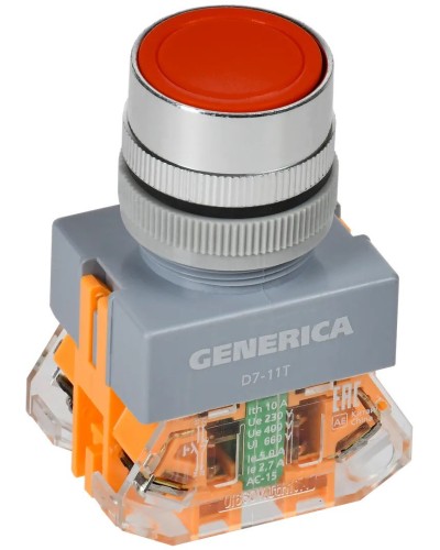Кнопка D7-11T d=22мм красная GENERICA (BBT50-11T-3-21-K04-G). Кнопка управления с фиксацией. IEK в Златоусте