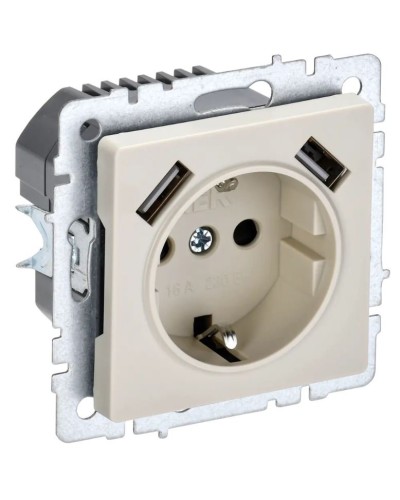 Розетка с з/к с USB A+A 3,1А РЮш10-2-БрКр бежевый BRITE (BR-R14-16-U21-D31-K10). Розетка с заземлением с защитными шторками, 3,1А. IEK в Златоусте