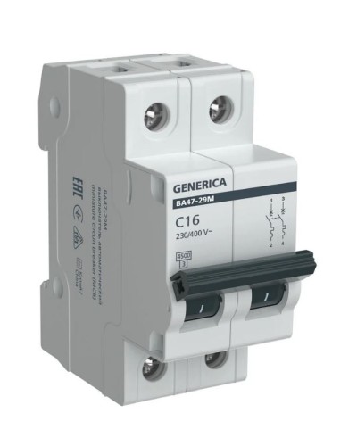 GENERICA ВА47-29М 2P C 16А 4,5кА (MVA21-2-016-C-G). Автоматический выключатель. IEK в Златоусте
