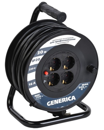 УК30 4 места 2P+PE, 30м GENERICA (WKP20-16-04-30-G). Удлинитель на катушке с термозащитой, 3х1,5кв.мм. IEK в Златоусте