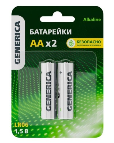 Батарейка Alkaline LR06/AA GENERICA (2 шт) (ABT-LR06-ST-L02-G). Батарейка щелочная. IEK в Златоусте
