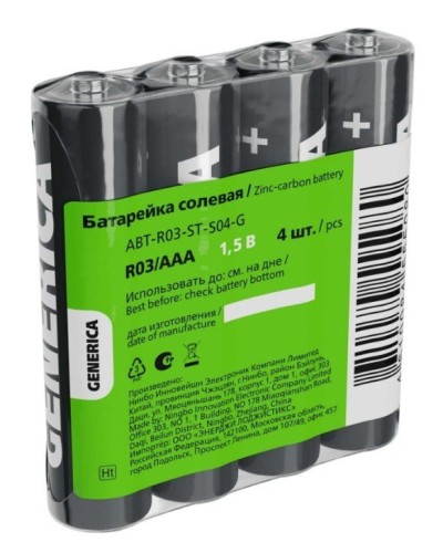 Батарейка солевая R03/AAA GENERICA (4 шт) (ABT-R03-ST-S04-G). Батарейка солевая. IEK в Златоусте