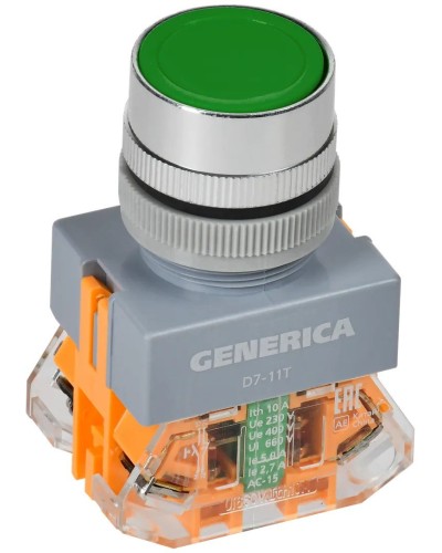 Кнопка D7-11T d=22мм зеленая GENERICA (BBT50-11T-3-21-K06-G). Кнопка управления с фиксацией. IEK в Златоусте