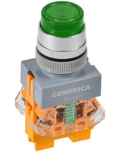 Кнопка D7-11DNZS d=22мм зеленая GENERICA (BBT50-11DNZS-3-11-K06-G). Кнопка управления с подсветкой и фиксацией. IEK в Златоусте