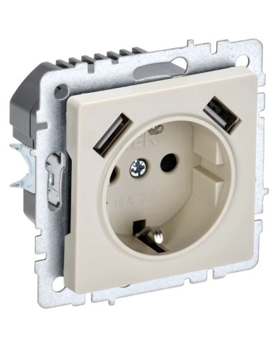 Розетка с з/к с USB A+A 2,1А РЮш10-1-БрКр бежевый BRITE (BR-R14-16-U21-D21-K10). Розетка с заземлением с защитными шторками, 2,1А. IEK в Златоусте
