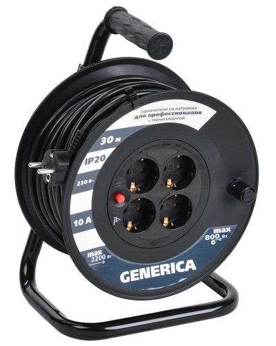УК30 4 места 2P+PE, 30м GENERICA (WKP10-10-04-30-G). Удлинитель на катушке с термозащитой, 3х1,0кв.мм. IEK в Златоусте