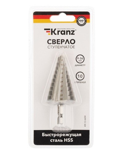 Сверло по металлу ступенчатое 9,0-36,0 мм 110 mm 62 HRC Kranz (KR-12-6604): Сверло по металлу шлифованное в Златоусте