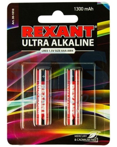 Ультра алкалиновая батарейка AAA/LR03 1,5 V 2 шт. блистер REXANT (30-1010). Элемент питания. Rexant в Златоусте