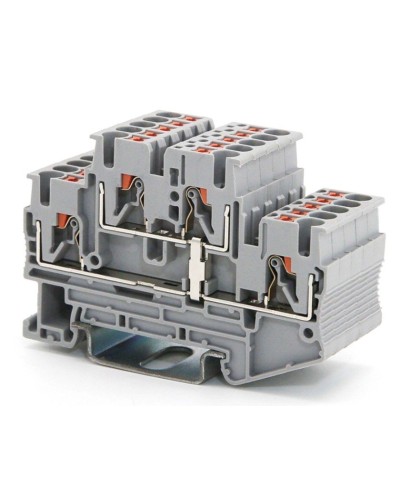 Клемма двухуровневая, зажим push-in, 2.5 кв.мм, серая (VPRTT-2.5-PV-GY). Клемма проходная, 4 точки подключения, уровни соединены перемычкой. ДКС в Златоусте
