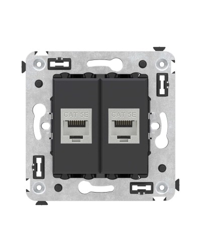 Розетка RJ-45 в стену, кат.6E, Avanti, двойная, черная матовая (4412764). Розетка компьютерная. ДКС в Златоусте
