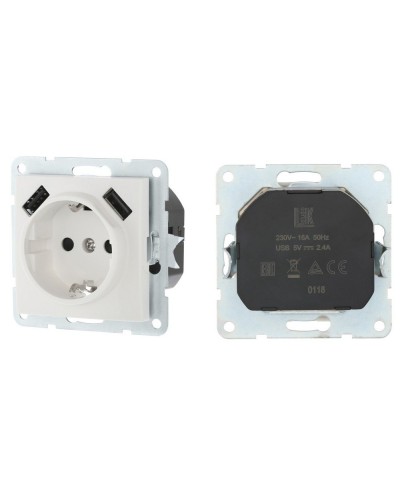 Розетка с з/к + 2xUSB разъема, 2А, белый LK60 (868004-1). Розетка. Экопласт в Златоусте