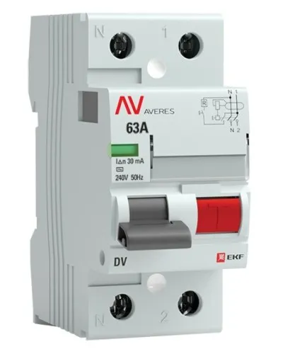 DV 2P 63А/ 30мА (AC)  AVERES (rccb-2-63-30-ac-av). Выключатели дифференциального тока (УЗО). EKF в Златоусте