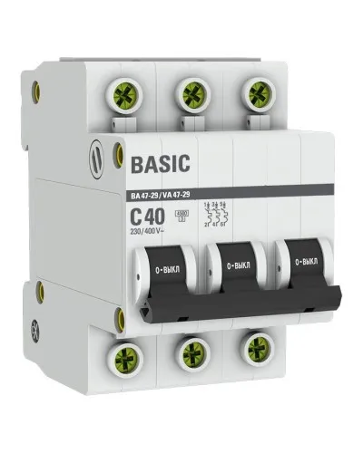 Автоматический выключатель 3P 40А (C) 4,5кА ВА 47-29 Basic (mcb4729-3-40C). Автоматический выключатель. EKF в Златоусте