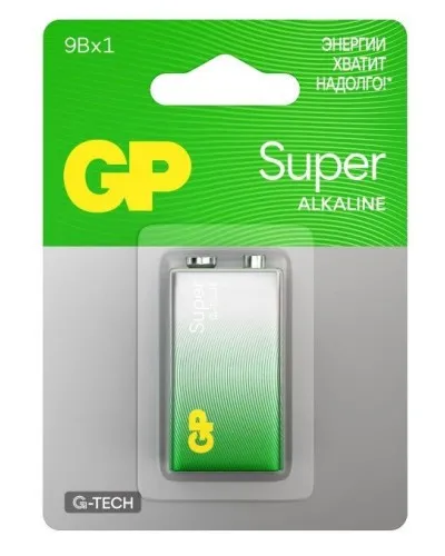 GP Super Alkaline 9V Крона (GP 1604AA21-5CRSBC1), БЛИСТЕР. Алкалиновая батарейка. GP Batteries в Златоусте