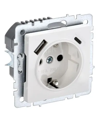 Розетка с з/к с USB A+C 18Вт РЮш11-1-БрБ белый BRITE (BR-R14-16-U22-018-K01). Розетка с заземлением с защитными шторками, 18Вт. IEK в Златоусте