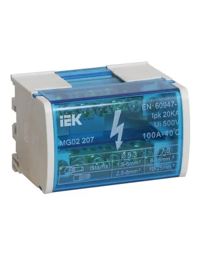 ШНК 2х7 L+PEN (YND10-2-07-100). Шина на DIN-рейку в корпусе (кросс-модуль). IEK в Златоусте