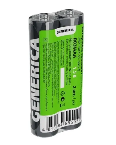 Батарейка солевая R03/AAA GENERICA (2 шт) (ABT-R03-ST-S02-G). Батарейка солевая. IEK в Златоусте