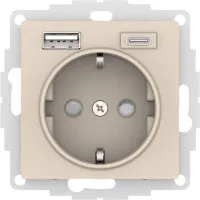 AtlasDesign розетка 1-местная с 2 USB A+C, скрытой установки, механизм, бежевый (ATN000232). Розетка с USB. Systeme Electric