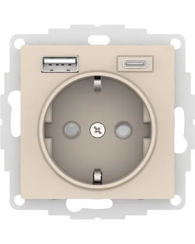 AtlasDesign розетка 1-местная с 2 USB A+C, скрытой установки, механизм, бежевый (ATN000232). Розетка с USB. Systeme Electric в Златоусте